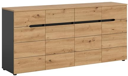 xonox.home – Kommode Canu 173x81x41 cm in Artisan Eiche & Basaltgrau – Sideboard mit 4 Türen & 2 Schubkästen mit Vollauszug – Großer Stauraum mit 8 Fächern für ca. 16 Schuhpaare im modernen Design