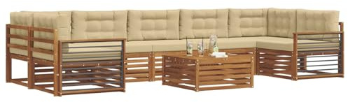 vidaXL Outdoor-Sofagarnitur mit Kissen 8 pcs Natur und Beige, Garten-Sofa, modulares Möbel, robuste Sitzgelegenheiten, Moderne Lounge für Terrassen, bequemes Set