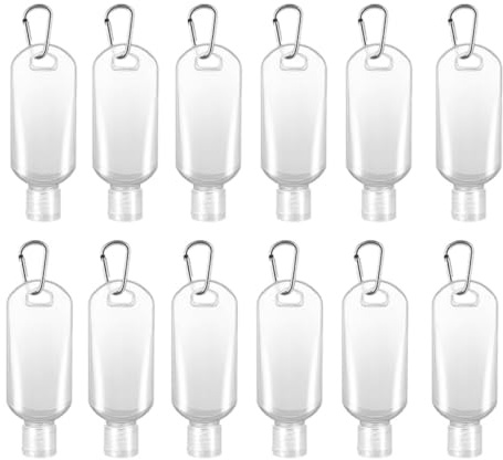 HEATSHAKING Travel Refillable Squeeze Bottles 12Pcs 50Ml Leakproof Plastic Storage Containers with Hanging Hook for Hand Sanitiser and Lotion Use Random Color
