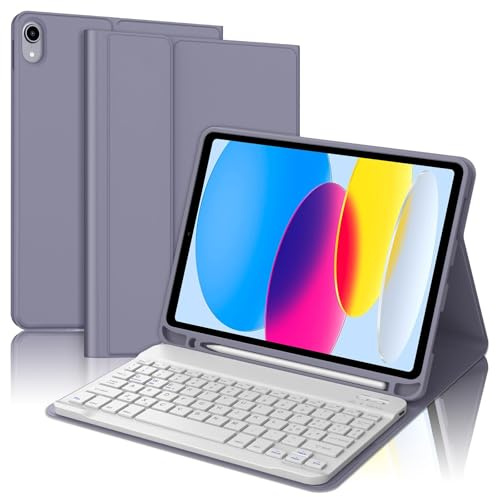 Tastiera per iPad A16 11/10 Generazione (2025/2022), Cover con Tastiera per iPad 11 Gen 11 Pollici/10 Gen 10.9 Pollici, Bluetooth Magnetica QWERTY Keyboard, Custodia con Portapenna, Viola lavanda