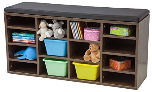 Schuhschrank mit Sitzkissen VINCENT (L) - Nussbaum - mit 14 Fächern und Klicksystem! 104 x 48 x 30cm (BxHxT)