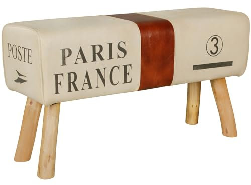 Wohnling Design Turnbock Sitzbank Canvas Braun 91 x 51 x 30 cm, Turnhocker Bank aus Echtleder/Stoff, Hocker Garderobenbank Sitzhocker Springbock Turnbank