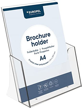 EUROPEL Porte-brochure Format 1/4 A4, Acrylique transparent, Présentoir, Distributeur, Dépliants et Menus, Bureau, Hôtel, Restaurant, Salon, Conférence, Café, Publicités