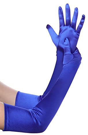 BABEYOND Long Satin Elbow Gloves - Bridal & Fancy Dress Gloves for Women (A-Smooth 52cm/Blue)