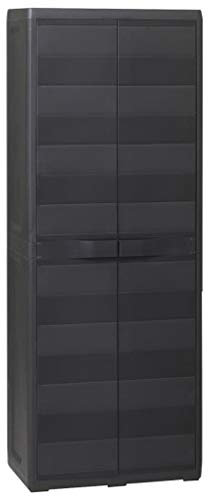 vidaXL Gartenschrank mit 3 Regalen Haushaltsschrank Kunststoffschrank Spindschrank Schrank Spind Terrassenschrank Balkonschrank Schwarz