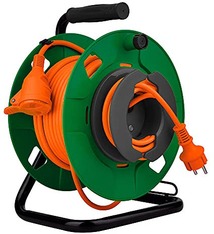 Gartentrommel wasserdicht IP44 Kabel orange 3G1,5 mm² 17 + 3 m mit Steckdose 16 A 2P + Erde mit Klappe & Stromkreisunterbrechung Zenitech