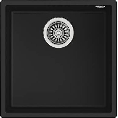 Teka Square 40.40 TG - Fregadero Bajo Encimera de 50 cm, Fregadero Tegranite de Granito, 1 Cubeta, Superficie de Alta Resistencia, Acabado No Poroso, Color Negro