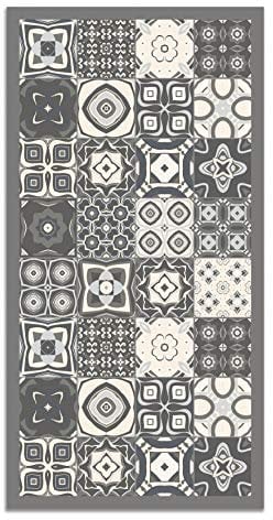 Panorama Alfombra Vinílica - Modelo Baldosa Hidráulica Color Gris 80x300 cm - Varios tamaños - Decoración Hogar, Cocina y Salón