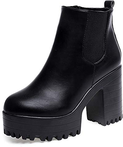 Stivaletti con plateau da Donna Stivaletti da moto con cerniera laterale Tacco quadrato Primavera Autunno Pelle Tacco alto Punta tonda