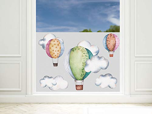 Sichtschutzfolie Kinderzimmer Junge Dinos, Fensterfolie Blickdicht, Milchglasfolie (Bunte Heißluftballons, 100x57cm)
