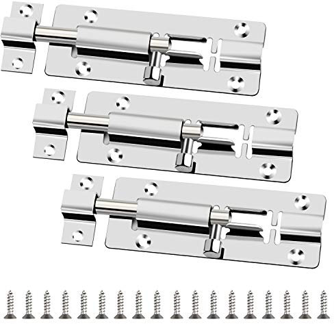 Drado Pernos de puerta, Pestillo, Cerrojo de 97mm, 3 unidades de de acero inoxidable con tornillos para todo tipo de puertas interiores
