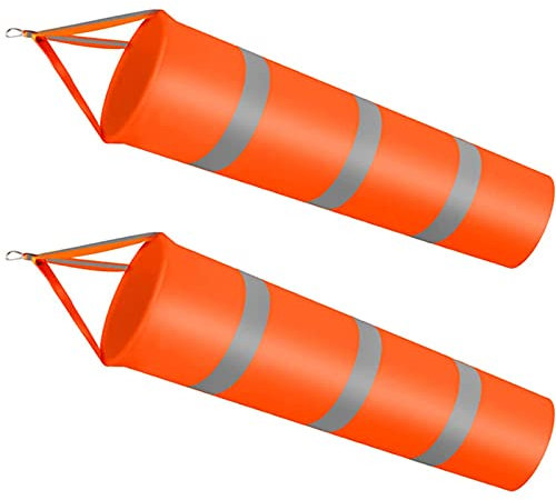 2 Stücke Windsack, Gestreifter Windsack, Windsack mit Reflektierendem Klebeband,für Verwendet in der Meteorologie, Landwirtschaft, Umweltschutz, Erdölexploration und Anderen Industrien(Orange)