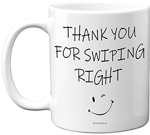 Tasse zum Hochzeitstag, Aufschrift Thank You for Swiping Right, süßes Valentinstagsgeschenk, lustige Geburtstagsgeschenke, lustige Geschenke zum Valentinstag, Jahrestag, 325 ml, Keramik,
