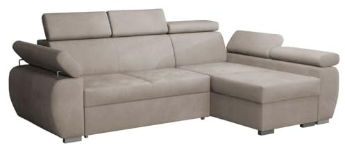 Mirjan24 Ecksofa Boston Mini, Eckcouch mit Schlaffunktion und Bettkasten, Polsterecke mit Einstellbare Kopfstützen, L-Sofa, Polstergarnitur, Wohnlandschaft (Paros 2, Seite: Rechts, 2r+LC)