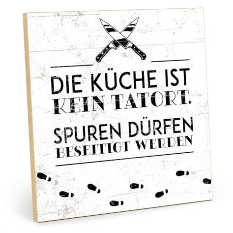 TypeStoff Holzschild mit Spruch – Küche Tatort – im Vintage-Look mit Zitat als Geschenk und Dekoration zum Thema Sauberkeit, Ordnung und Putzen - HS-01148
