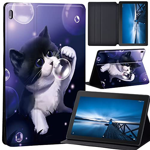 animal Case for Lenovo Tab M10 TB-X605F/ TB-X605L/ TB-X505F/ TB-X505L - Leather Tri-Fold Stand Cover Case for Lenovo Tab M10 10.1-Inch Tablet (black cat)