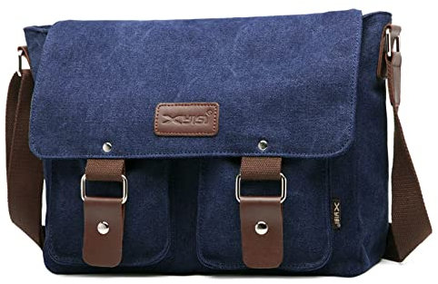 FORRICA Umhängetasche Herren Casual Schultertasche Segeltuch Kuriertasche Männer Reise Schule Messenger Bag Geschäft Arbeit Outdoor Aktentasche Blau