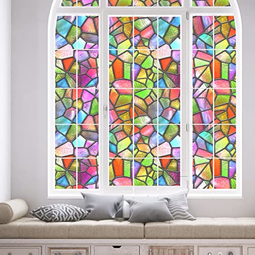 Selbsthaftend blickdicht sichtschutz folie,Statische 3D-Buntglas fensterfolie,Jahrgang gefrostet ,Statisch haftend anti-UV zum dekorieren von küche, wohnzimmer, esszimmer usw 44.5x200cm
