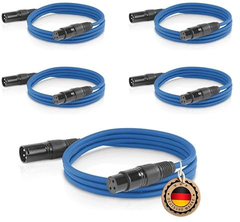 ETEC Professional 5x XLR Audio Kabel 10m Mikrofonkabel DMX OFC-Kupfer symmetrisch blau Stecker Buchse Lichttechnik Datenübertragung Musik Sound