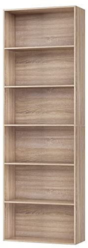 FirFurd Bücherregal, Holzregal mit 6 Fächern, Regale, Bücherschrank, Aufbewahrungsregal für Wohnzimmer, Arbeitszimmer, aus Holz, 180 x 60 x 23,5 cm, Helleiche