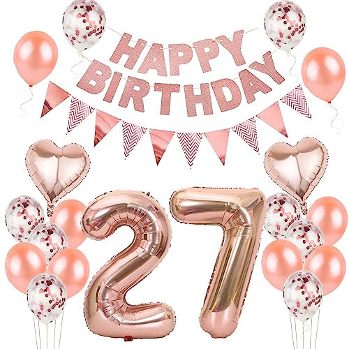 Set Ballons Rose Or 27 Ans - Décoration Anniversaire Femme Fille - Déco Fête 27e Anniversaire