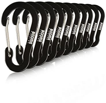 Booms Fishing CC1 Mousqueton Multi-Usage, Lot de 10 Petits Clips, Mini Porte-clés 2 Pouces, Anneaux en D en Aluminium, Noir