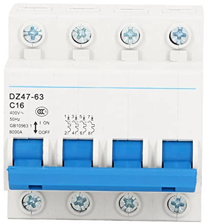 DEWIN 4P Interruttore Automatico Miniatura,AC 16A 400V Interruttore Automatico Miniaturizzato Interruttore di Protezione Dalle Perdite DZ47‑63 Protezione da Cortocircuito/sovraccarico