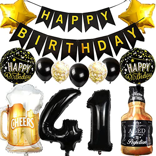 Ouceanwin Luftballon 41. Geburtstag Deko Männer Frauen, Ballons Geburtstagsdeko 41 Jahre Mann Frau, Folienballon Weinflasche Bier Deko Helium Ballon Whisky für 41 Jahr Geburtstag Party Deko