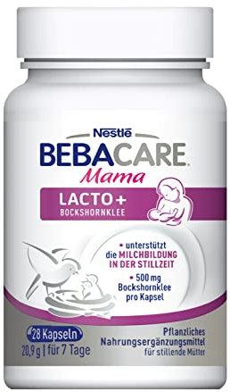 BEBACARE LACTO+ pflanzliches Nahrungsergänzungsmittel zur Unterstützung der Milchbildung, glutenfreie Bockshornklee-Kapseln für stillende Mütter, 1er Pack (1 x 28 Kapseln)