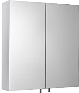 Croydex Cullen Double Door White Steel Bathroom Mirror Cabinet, Smudge-Free Pin Handles, Adjustable Internal Shelf, Easy & Quick Installation, Bathroom Wall Cabinet, Supplied Pre-Assembled, 12x45x52cm