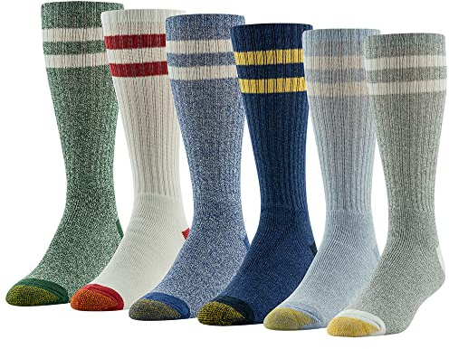 GOLDTOE Men's Harrington Crew Socks, Multipairs, Retro Stripe (6-Pairs), Large
