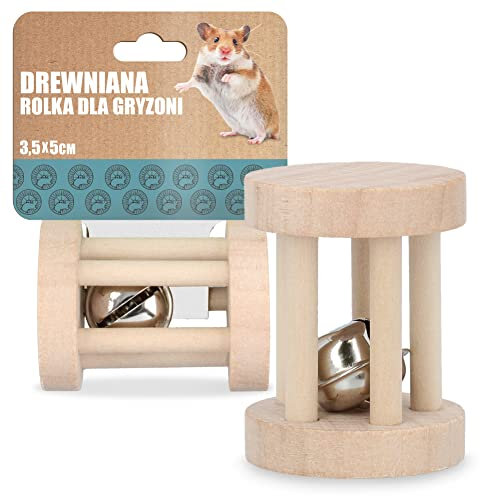 Holzspielzeug für Nagetiere mit Glocke 3,5 cm x 5 cm Glocke Rolle Beißring Spaß Beißring Hamster Ratte Kaninchen Chinchilla Sound Interaktiv Kaninchen