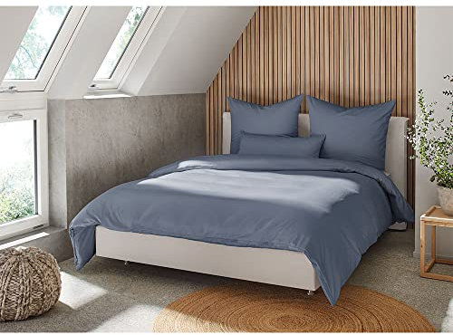 BEFA NATUR Made in Germany Bettwäsche Set, Bettbezug 200x200 cm und 2 Kissenbezüg 80x80 cm aus Baumwolle-Satin, Allergiker geeignet, Öko-Text 100 Klasse 1 Zertifiziert - Marine
