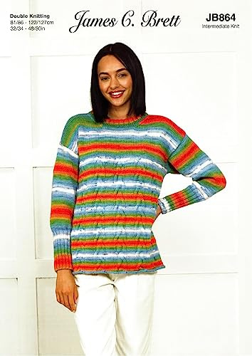 James C. Brett JB864 Knitting Pattern Womens Round Neck Cable Sweater in Aurora DK