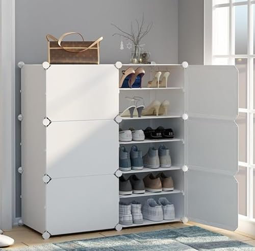 Arkyomi schuhregal weiß,schuhaufbewahrung schuhschrank schmal hoch,Plastik schuhregal geschlossen Schuhe Organizer,schuhschrank mit türen stapelbar und faltbar für Flur platzsparend