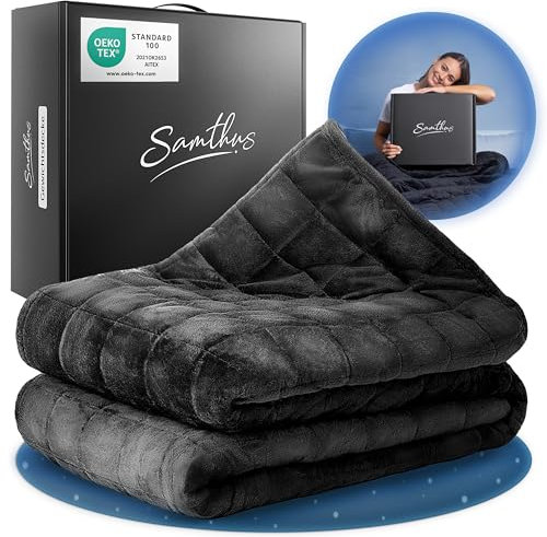 Samthus Gewichtsdecke 135x200cm 5kg Sherpa Fleece - Oeko-Tex Zertifiziert - Therapiedecke & Entspannungsdecke - Besser schlafen mit unserer schweren Bettdecke - Weighted Blanket - Schwarz