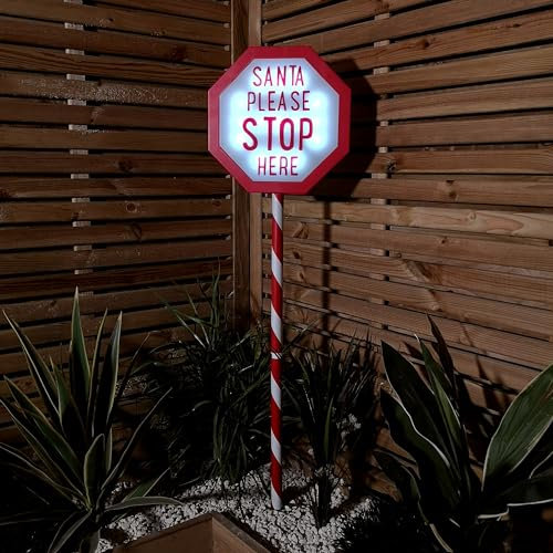 Samuel ALEXANDER 1.1m Battery Operated Light up Santa Stop Here LED Christmas Sign