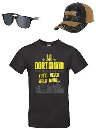 Alsino Dortmund Fan Set Fussball Fanartikel Dortmunder T-Shirt Sonnenbrille Cap Basecap Käppi