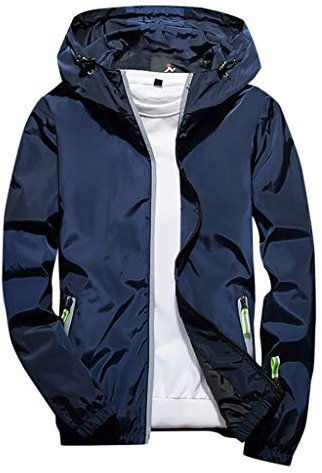 Regenjacke Herren Wasserdicht Atmungsaktiv Dünne Leichte Jacke Windbreaker Kapuze Regenjacke Reflektierender Reißverschluss + normale Passform
