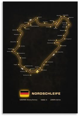 SECOLI Nürburgring Nordschleife Goldene Karte Leinwand Poster Dekorative Malerei Wandkunst Bild Druck Moderne Dekor 40 x 60 cm