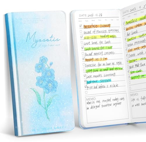 Toplive To Do List Notebook, Glitter Gradient To Do Notepad, Simplified Undated Office School Supplies Daily Tasks Checklist 192 Pages Pocket Daily Planner for Women Girls, Blue Myosotis
