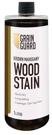 GRAIN GUARD Holzbeize | Braunes Mahagoni | 5 Liter | Wasserbasiert & Geruchsarm | Umweltfreundlich und Nicht Toxisch | Holzbeize für Innenmöbel | Einfache Anwendung | Schnelltrocknend