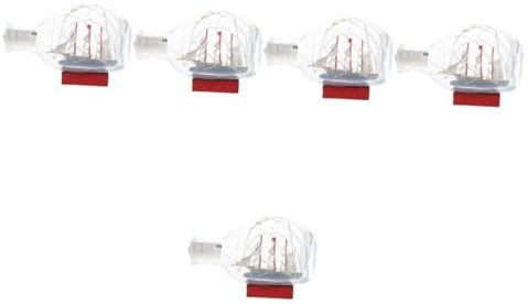 VILLCASE 5pcs Creative Mediterranean Sailboat Model in Glass Bottle Unique Nautical Decor for Living Room Bedroom Office Realistic Detailed Ornament for Sea