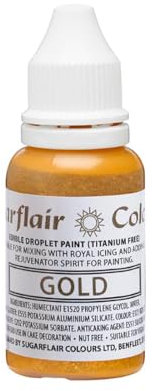 Sugarflair Edible Droplet Paint Lebensmittelfarbe Flüssig Gold - Lebensmittel Farbe für für Zuckerpaste, Buttercreme - kann mit Airbrush verwendet werden - 14ml
