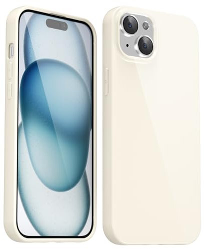 Svanove for iPhone 15 Plus Case Silicone, Glossy Soft Rubber Gel Jelly Cute Protective Plastic Simple Plain Phone Case Cover for Women Girl, Slim Thin Flexible Shockproof TPU, Beige Stone White