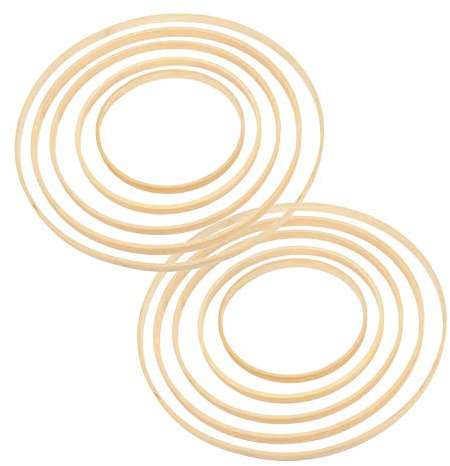 10 Stück Holzringe zum Basteln, Holzring Traumfänger Ringe Set, Bambus Holz Ringe Hoops Ringe, Blumenkranz Makramee Craft Hoop Ringe für Hochzeit Kranz Decor, DIY Handwerk,13cm/15cm/18cm/20cm/25cm