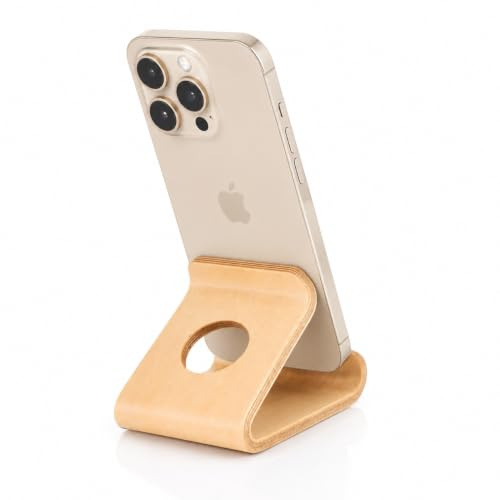 Cuifati Handyständer aus Holz, Ergonomischer Tablet-Halter aus Walnussholz mit Rutschfestem TPU-Pad, Tragbar für Handy-Tablet (helle Farbe)