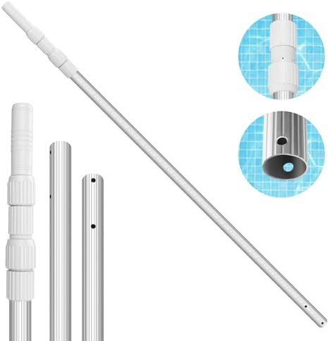 HEVOL Teleskopstange Pool, Stange zur Poolreinigung 3-Teilig mit Power Grip, Einstellbar von 1,7m bis 4,7m, Aluminium Poolstang für Bürsten, Kescher, Bodensauger
