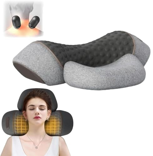Callixe Thera Pillow,Callixe Neck Pillow,Heated Massage Neck Pillow,Cervical Massage Traction Bed Back Pillow,Adjustable Memory Foam Pillows for Relieves Neck and Shoulder Pain (Heating Grey)