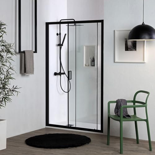 Porta doccia nero opaco 140 cm nicchia con anta scorrevole | City
